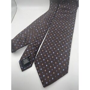 Kenneth Roberts Platinum Brown Silk Geometric Circle Square Pattern Mens Tie